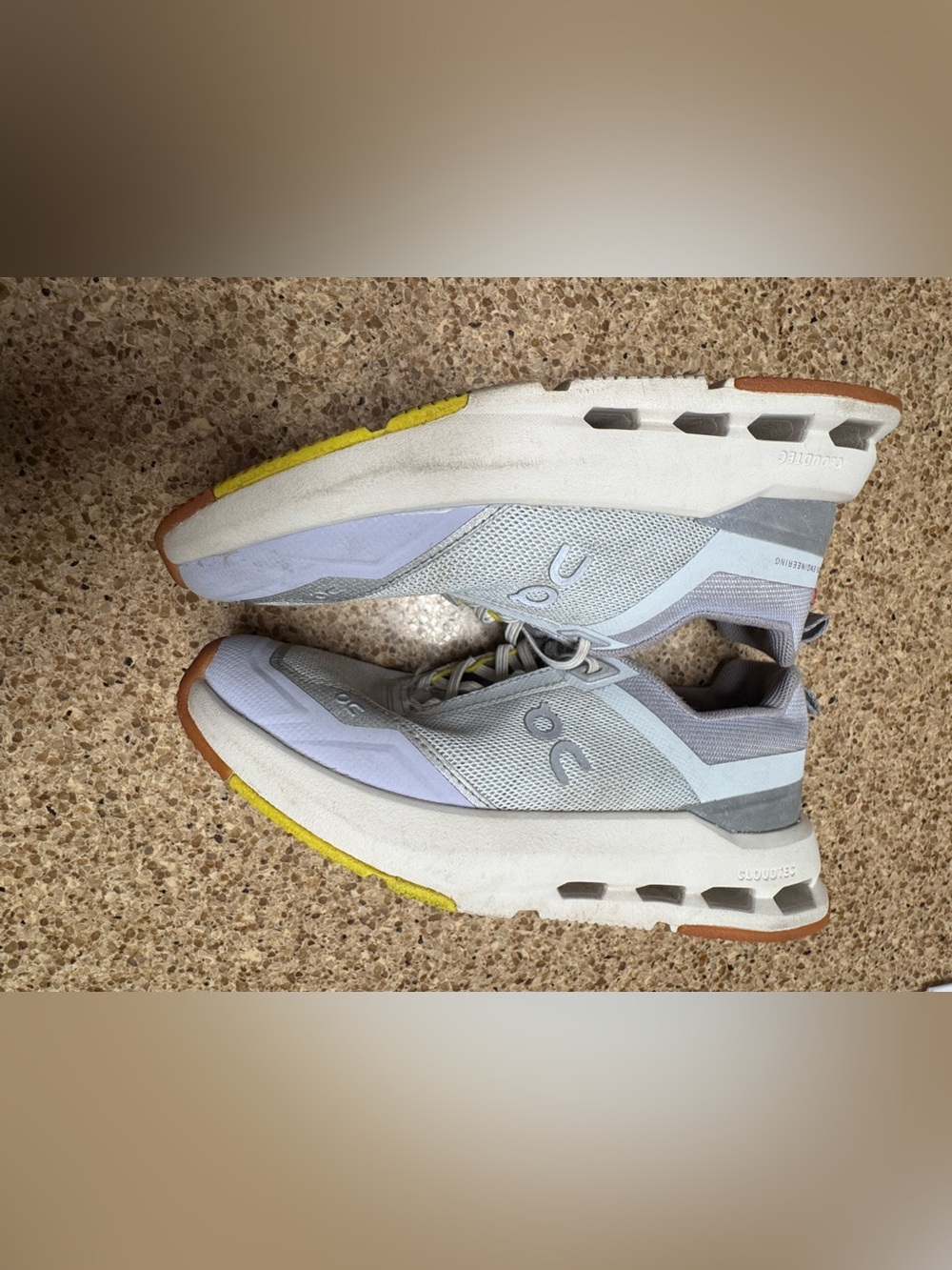 On Running Kid’s Cloudnova Light Gray and White Sneakers with Yellow Accents